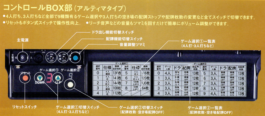 ピン1-3 G代無し アルティマ AMOS ULTIMA 設定棒全自動麻雀卓用