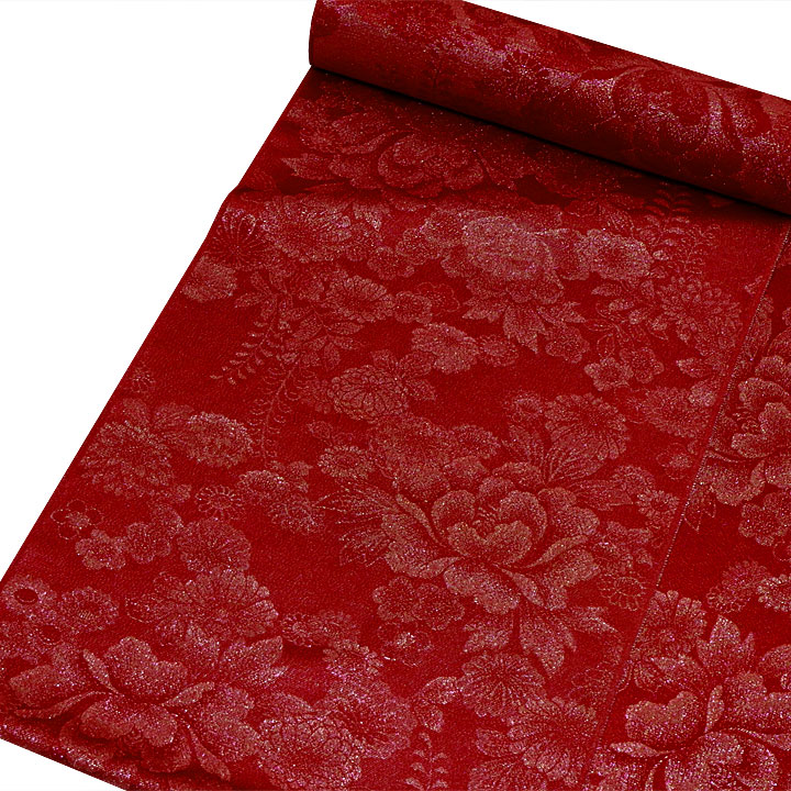 正絹 金通し地紋小紋反【赤 花模様】 [250626-komon-1] - ￥48,000