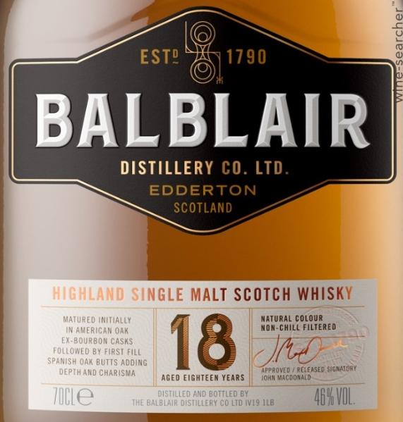 Balblair 18 Year Old Single Malt Scotch Whisky, Highlands