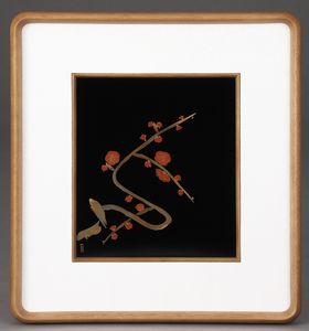 輪島塗パネル 藤八屋 奥田漆器店 漆師 ウグイス？ 梅 輪島塗パネル 藤