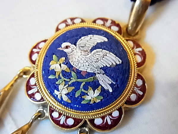 19世紀 イタリアアンティーク マイクロモザイク ブローチ イタリア