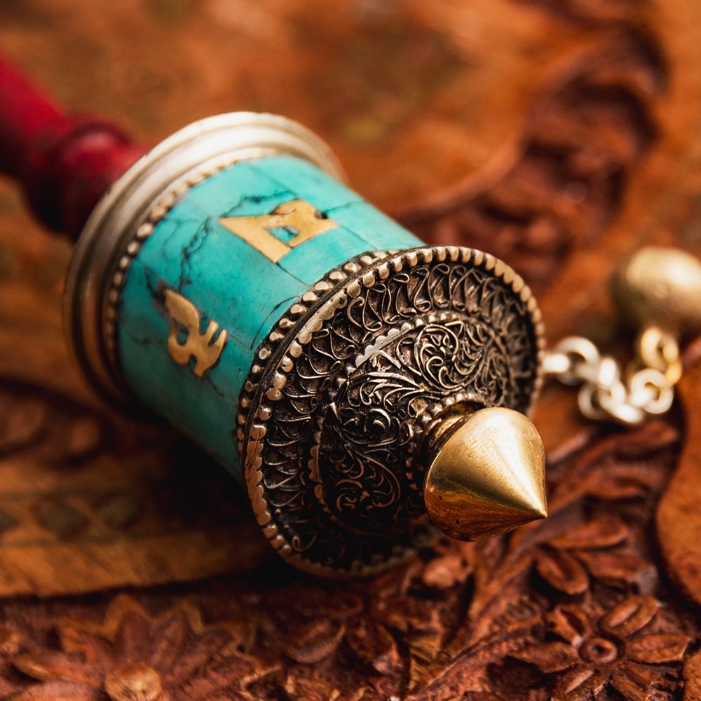 マニ車 チベット 宗教用品 チベタンターコイズとワイヤーアート装飾の