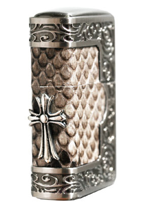 ZIPPO】ジッポー：ZP フレームパイソンメタル/クロス(本錦蛇革貼り)