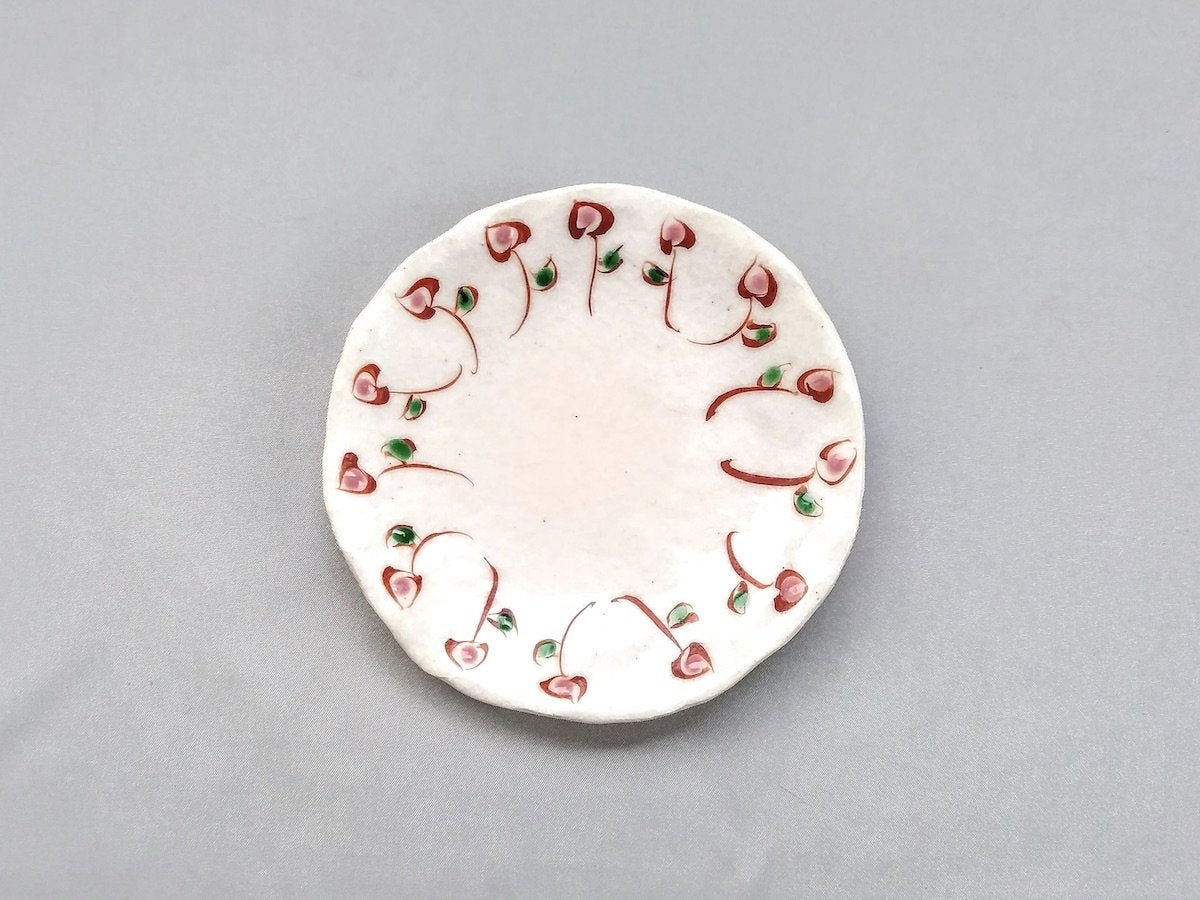 榛澤宏 色絵二花楕円小皿 豆皿 たたら 粉引 赤絵 作家もの