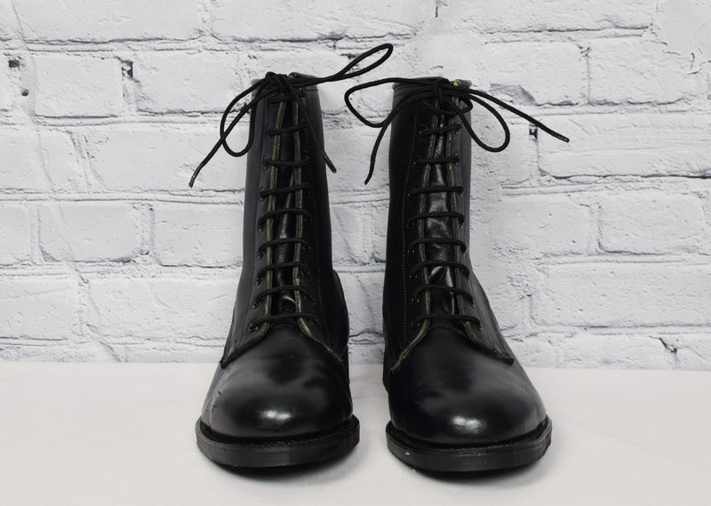 Vintage Black 1987 ADDISON SHOE COMP. 9 Hole Military Combat Boots