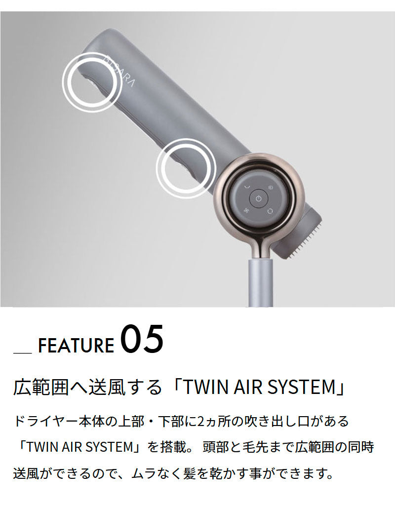 ハンズフリースタンドヘアドライヤー BISARA(ビサラ) BSR002WH/GY 左右