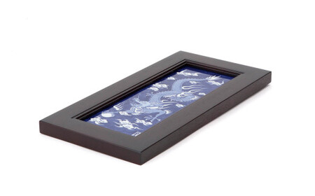 有田焼 源右衛門 染付龍絵 長方形小陶額 陶板画 染付龍絵 陶額