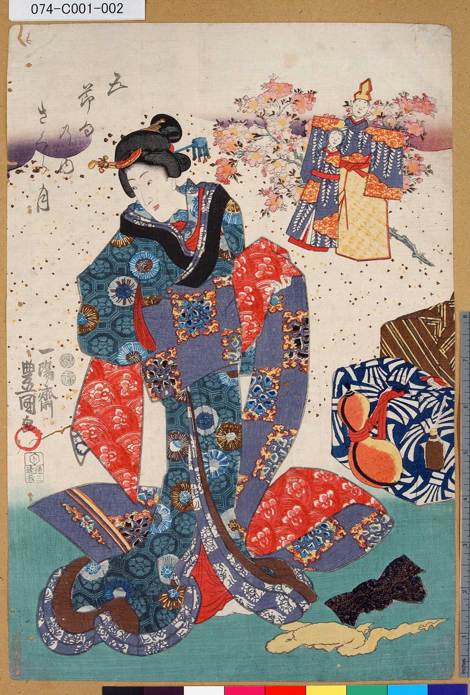 浮世絵、美人合十二月ノ内陸月(1月)三代歌川豊国(国貞) 浮世絵、美人