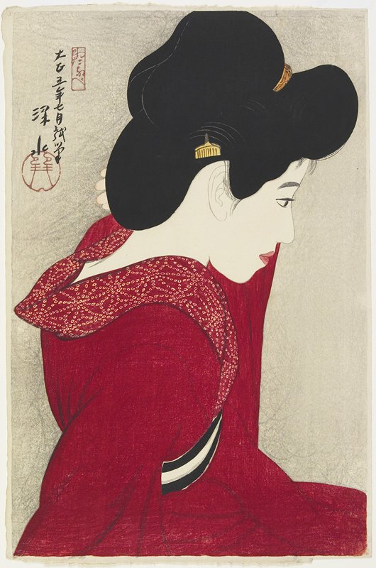 伊東深水による浮世絵「Before the Mirror」