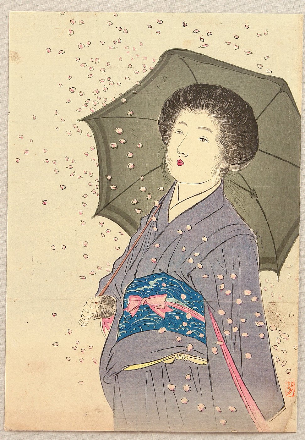 真作】掛軸 太田文暉 春浅し 竹筒水鉢 彩色日本画 二重箱入 U20 真作