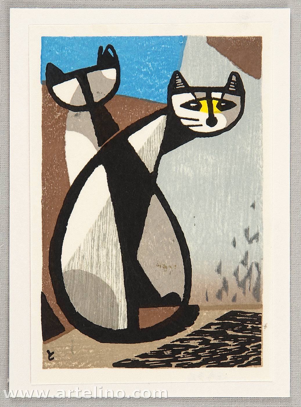 稲垣知雄 木版画 「ペンダントの猫」 稲垣知雄 木版画 ペンダントの猫