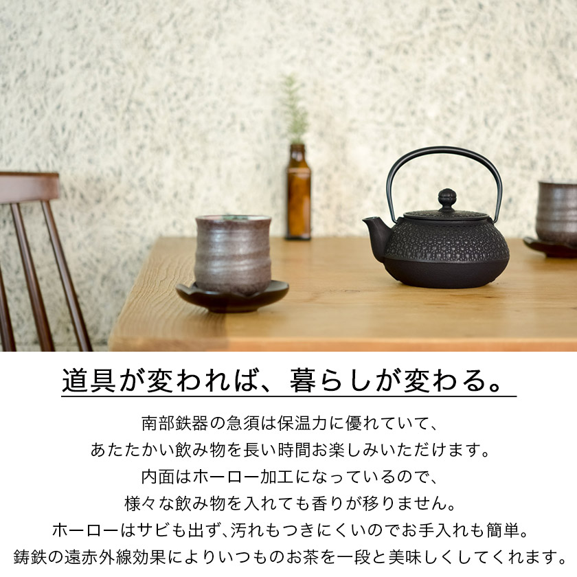 送料無料】 急須 亀甲 黒 5型 650ml / 岩鋳 取っ手付き 茶こし付き