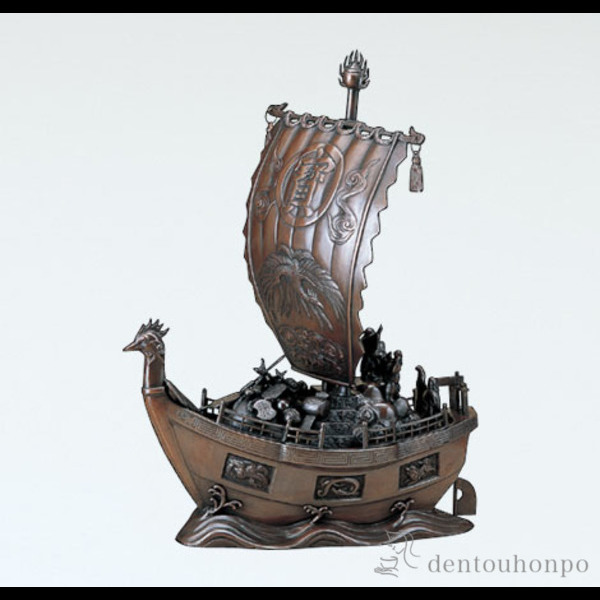 尺八瓶掛火鉢 七福神 宝船彫金入｜尺八瓶掛火鉢七福神