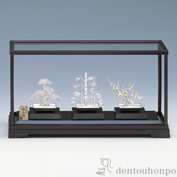 純銀製 シルバー 光則作 梅 盆栽モチーフ 置物 オブジェ 和風