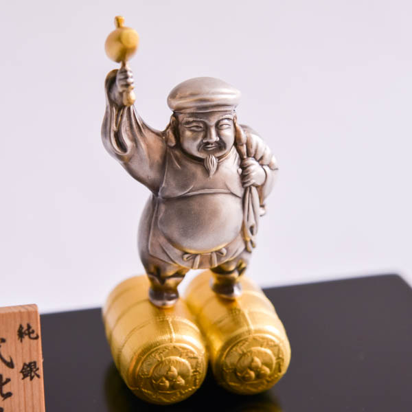 武比古作 純銀 恵比寿天 大黒天 宝船 置物 飾り物 縁起物 刻印有り