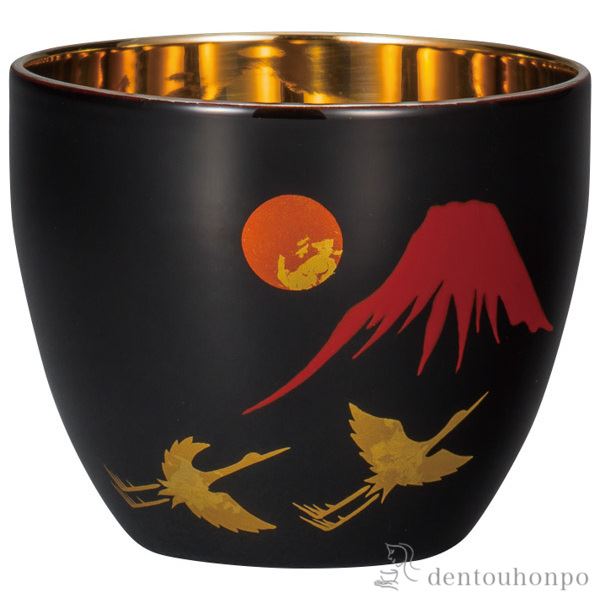 永見陶節 古編文 金杯 盃 酒呑 富士山 江戸硝子 ぐい呑 | 青富士祝盃