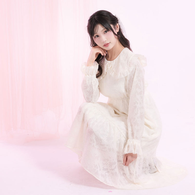 dazzlin シアーベールジャガードワンピース オフホワイト dazzlin