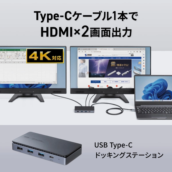 USB Type-Cドッキングステーション（HDMI×2画面出力対応） USB-CVDK15