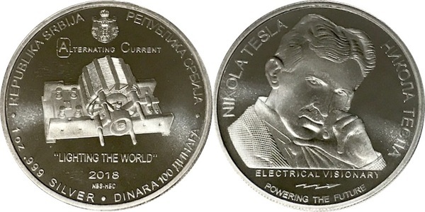 2018 テスラ銀貨 100ディナール 交流器 1オンス 1枚 Buy 2018 1 oz