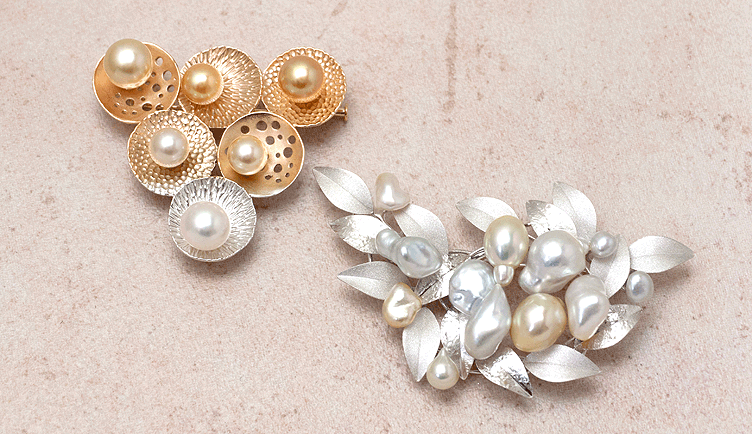 変わった色のパールブローチ・無料匿名配送】シルバーパールサークル