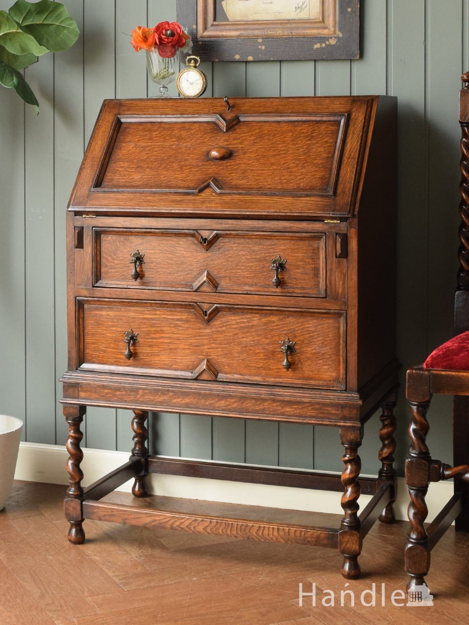 三越ブルージュ(カントリーハウス)オーク材ライティングビューロー