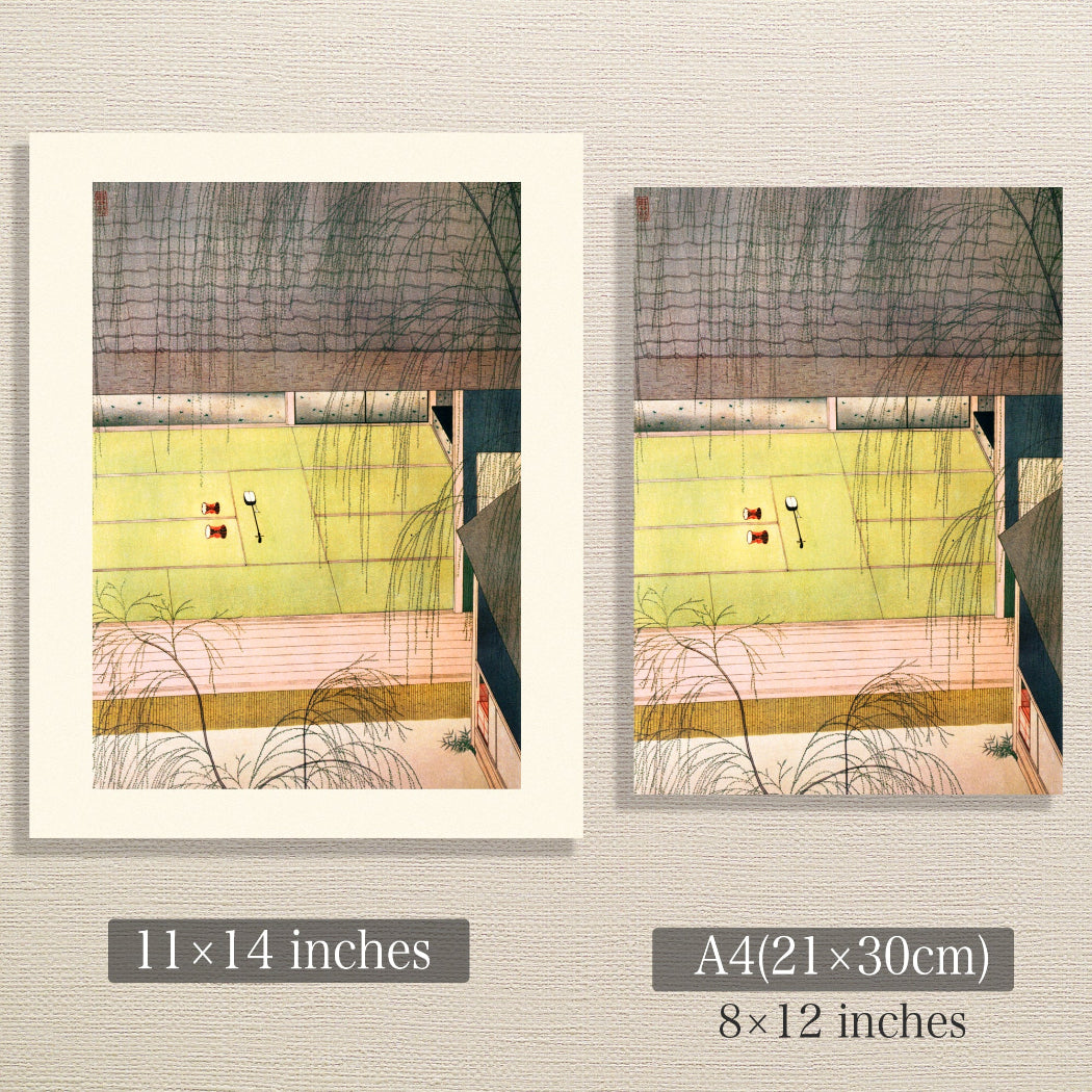 小原古邨「柳に油蟬」本物木版画 小原古邨「柳に油