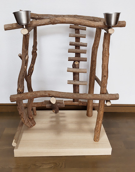 オウム ヨウム ハッピーケース木製鳥用スタンド 餌入れ付きバード