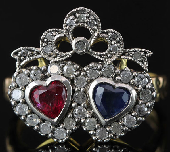 サフィレットサフィレットブローチダブルハートアンティークヴィンテージ