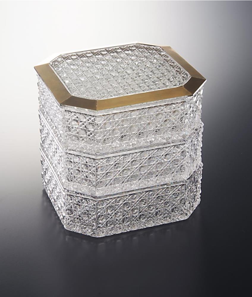 江戸切子 堀口硝子 最高級 金彩ダイヤ文四ツ碗（大） 江戸切子 堀口