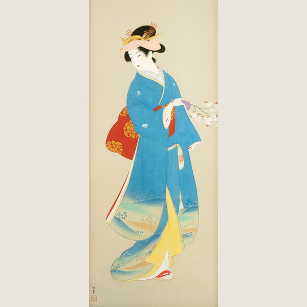 美品 掛け軸 上村松園筆「志ぐれ」四季美人画 名画 浮世絵 日本画 上村