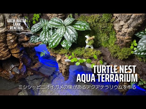 アクアテラリウムを作る④渓谷にある青い洞窟には亀が住む世界があった