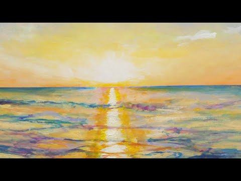 日の出の海の風景画（油絵肉筆画）885×1280 日の出の海の風景画（油絵