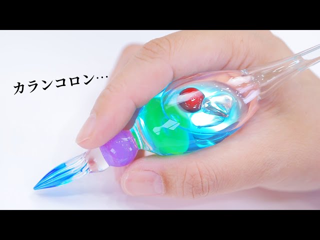 ASMR】Japanese Glass pen with blue Hawaii water and ice 夏の音が