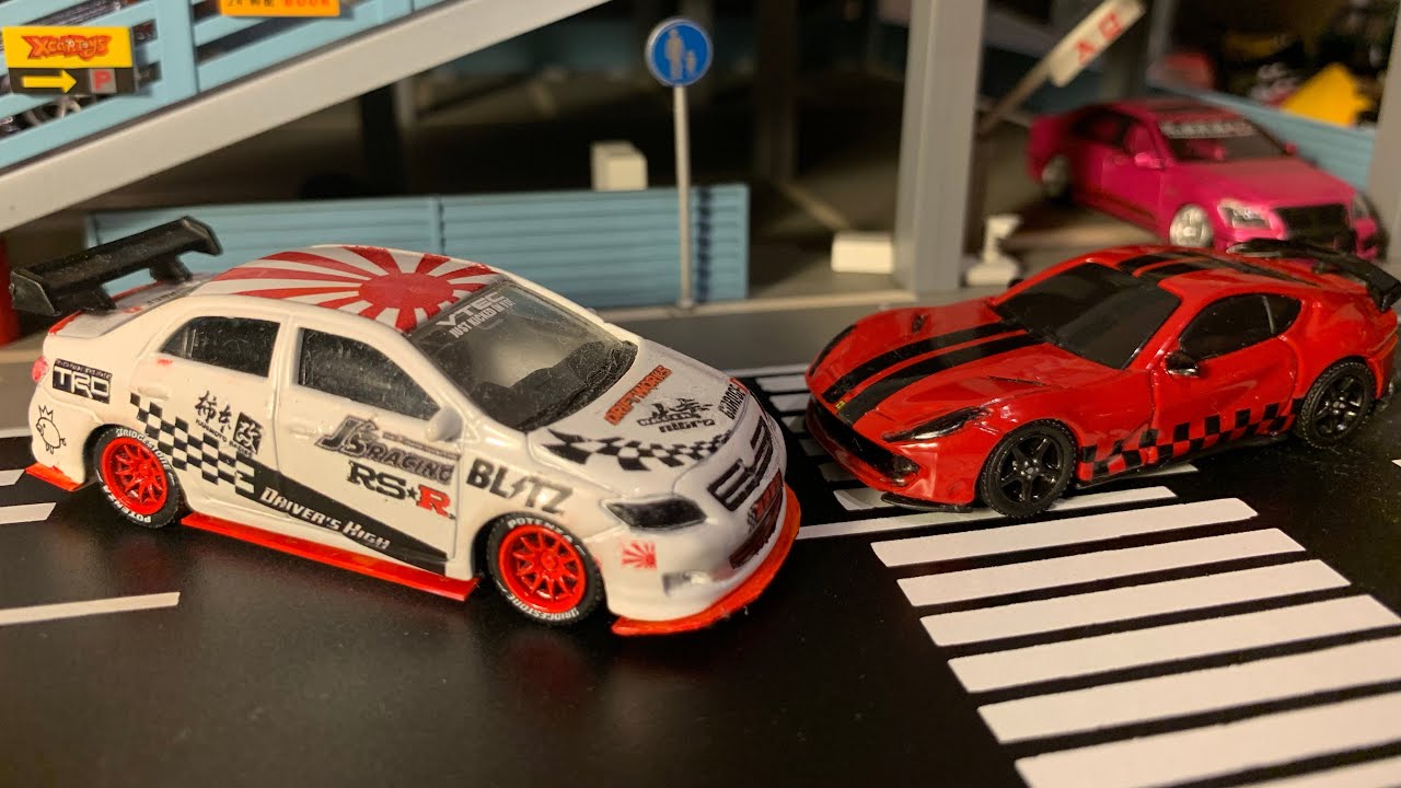 ホットウィールカスタム トヨタ GR86 ドリ車☆赤紫☆深リム☆トミカ改造