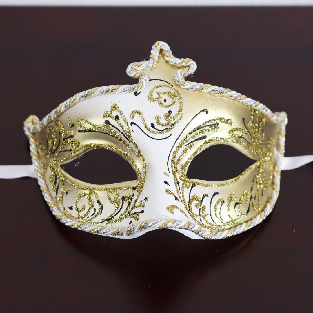 お値下げ！ イタリア製 羽根付き金色青色カーニバルマスク イタリア