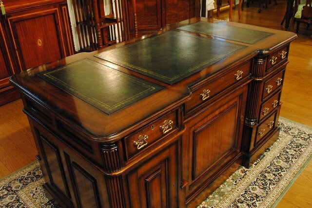 プレジデントデスク マホガニー 両袖デスク 140cm 革張り天板 – 輸入