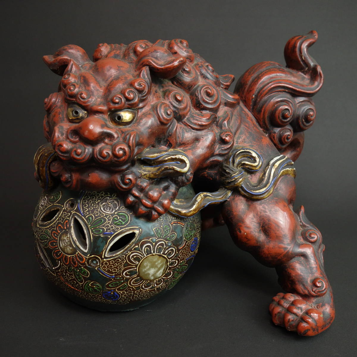 中国 古銅宣徳銅 獅子 神獣 紙鎮 置物 C 7464 青銅器 獅子 一角獣