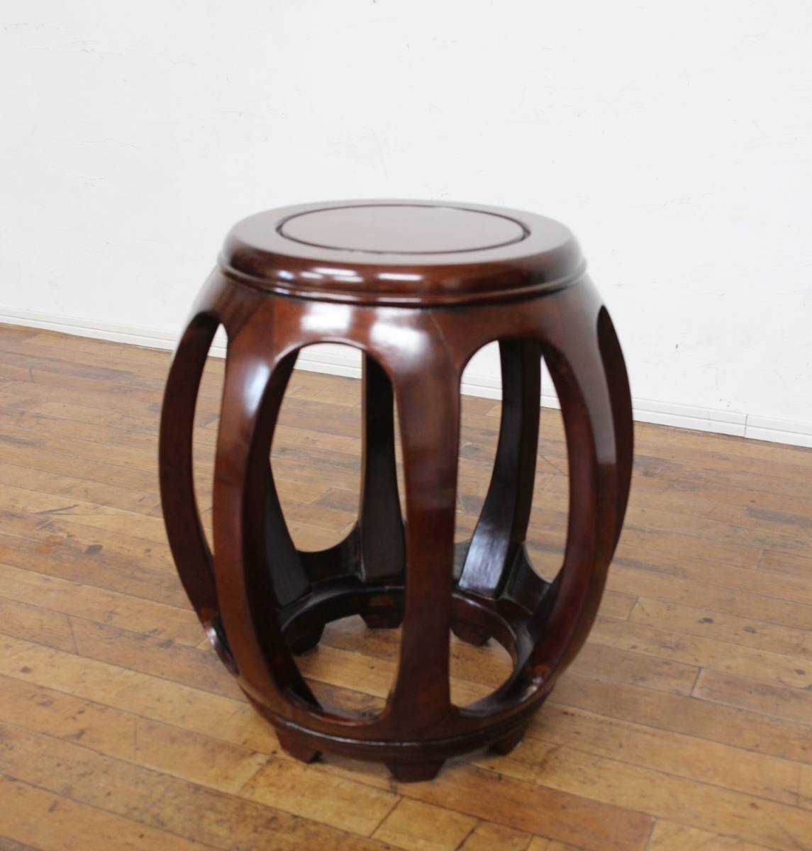 美品】花梨 無垢 螺鈿細工 丸椅子 スツール 腰掛け 中国美術 工芸品美