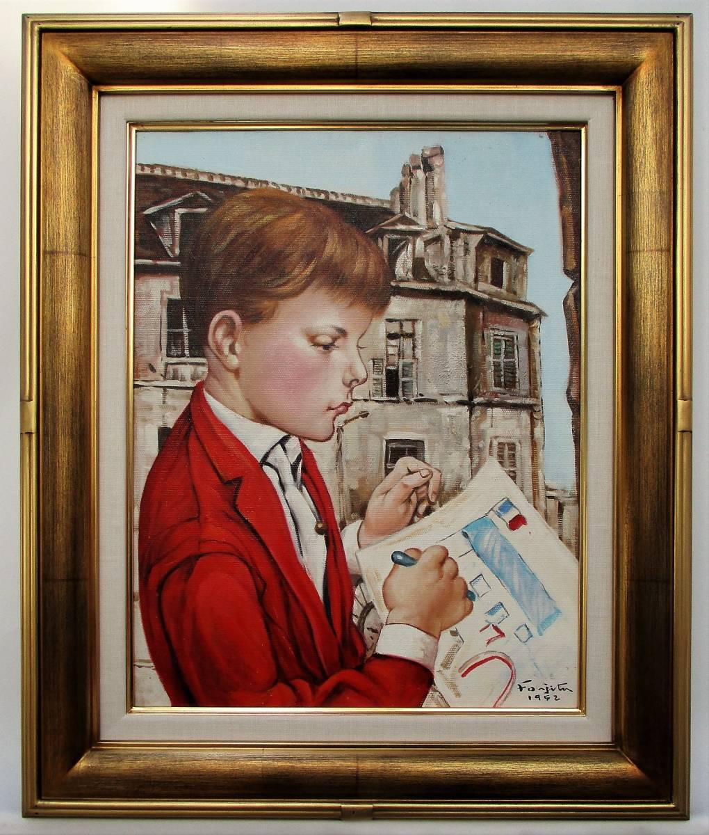 Artworks]藤田嗣治|少女と猫|60x40cm|肉筆|油彩|原画|