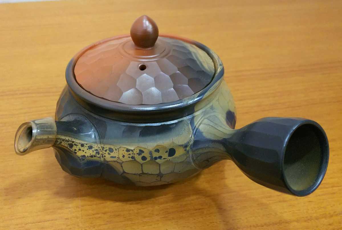 万古焼 手作急須 三代伊呂久作 希少品 ダイヤモンドカット 万古焼 手作