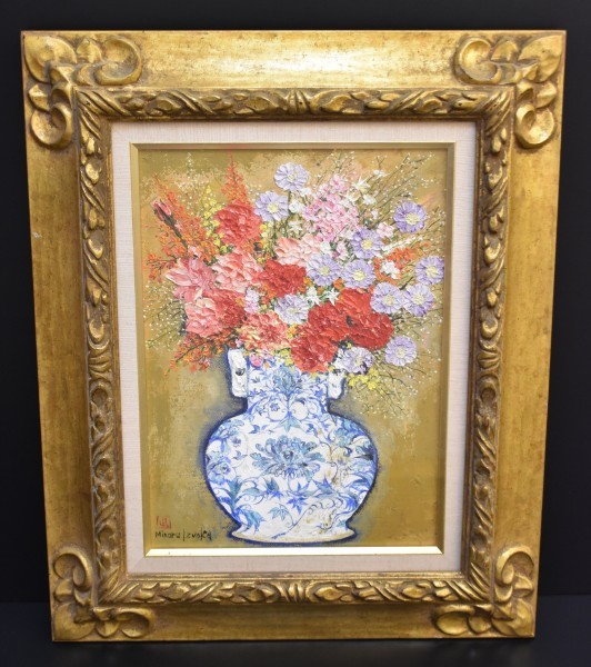 真筆【額装】在銘 出岡実(1929-2001)『 四季 』肉筆 油彩 画 額入り