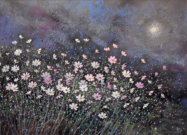 ビンテージ 荒木幸史 KOJI コスモス画家 直筆画 絵画 アート1998年 90