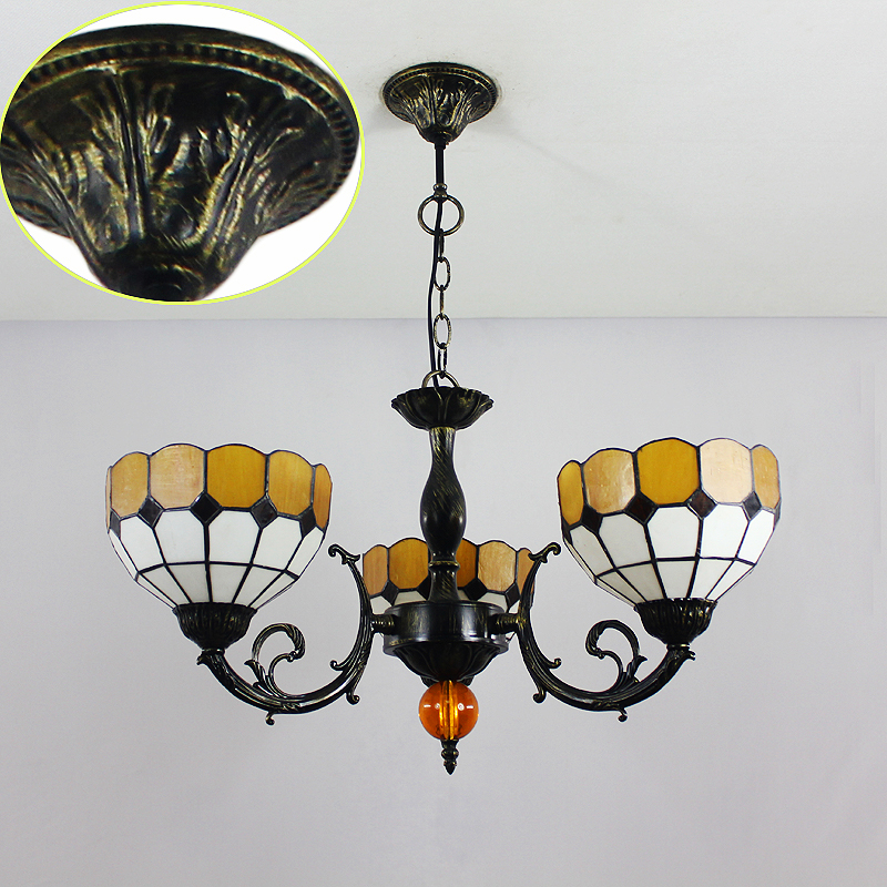 シャンデリア ステンドグラスランプ リビング照明 天井照明 格子柄 3灯