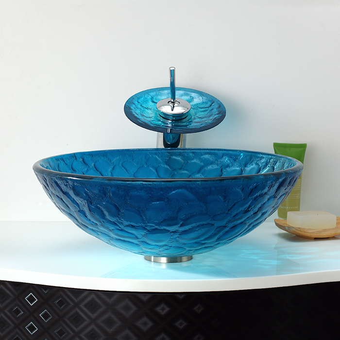 青色ガラスボウル 金属スタンド付き 青色ガラスボウル 金属スタンド