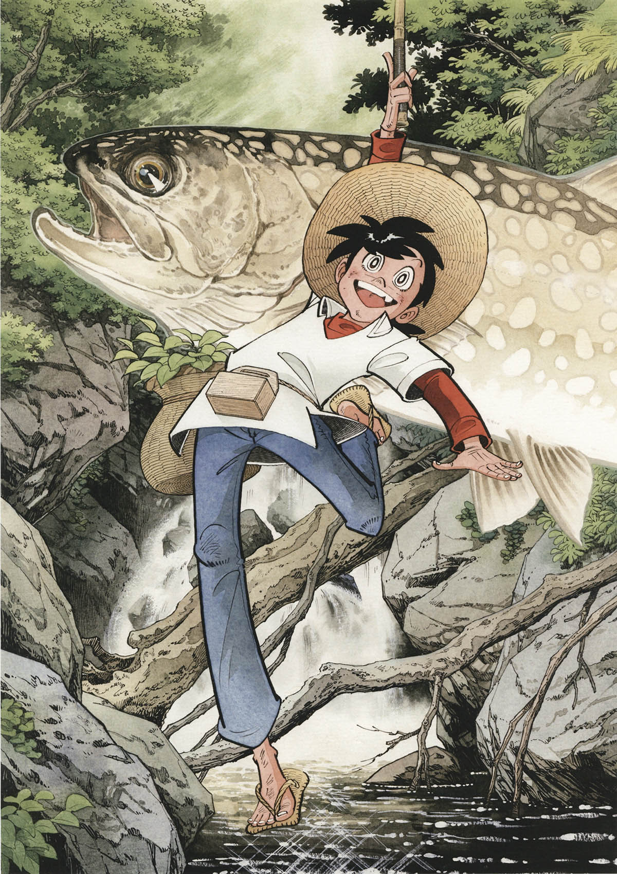 超貴重なお品」木版に釣りキチ三平のイラスト サイン落款あり ※矢口