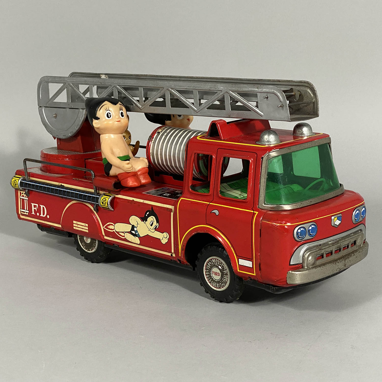 送料無料 本物 レア 希少 ヨネザワ製 鉄腕アトム ウラン 消防車 ブリキ