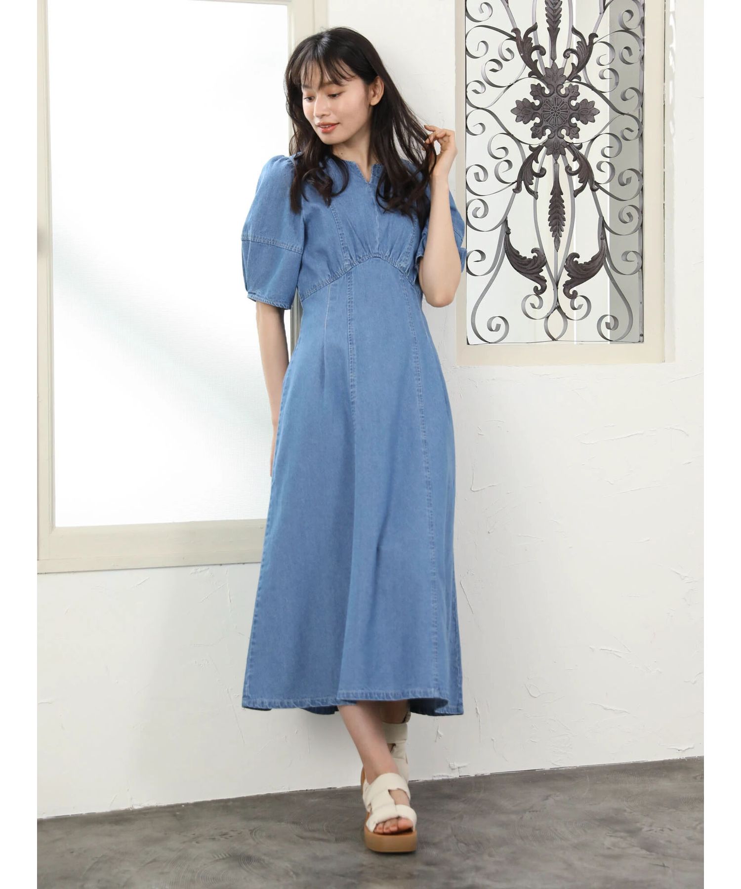 ELENCARE DUE デニム5分袖ワンピース/Green Parks（グリーン パークス