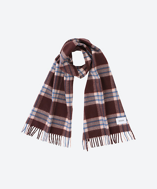 カシミヤ100％紡毛チェックマフラー 2443152044