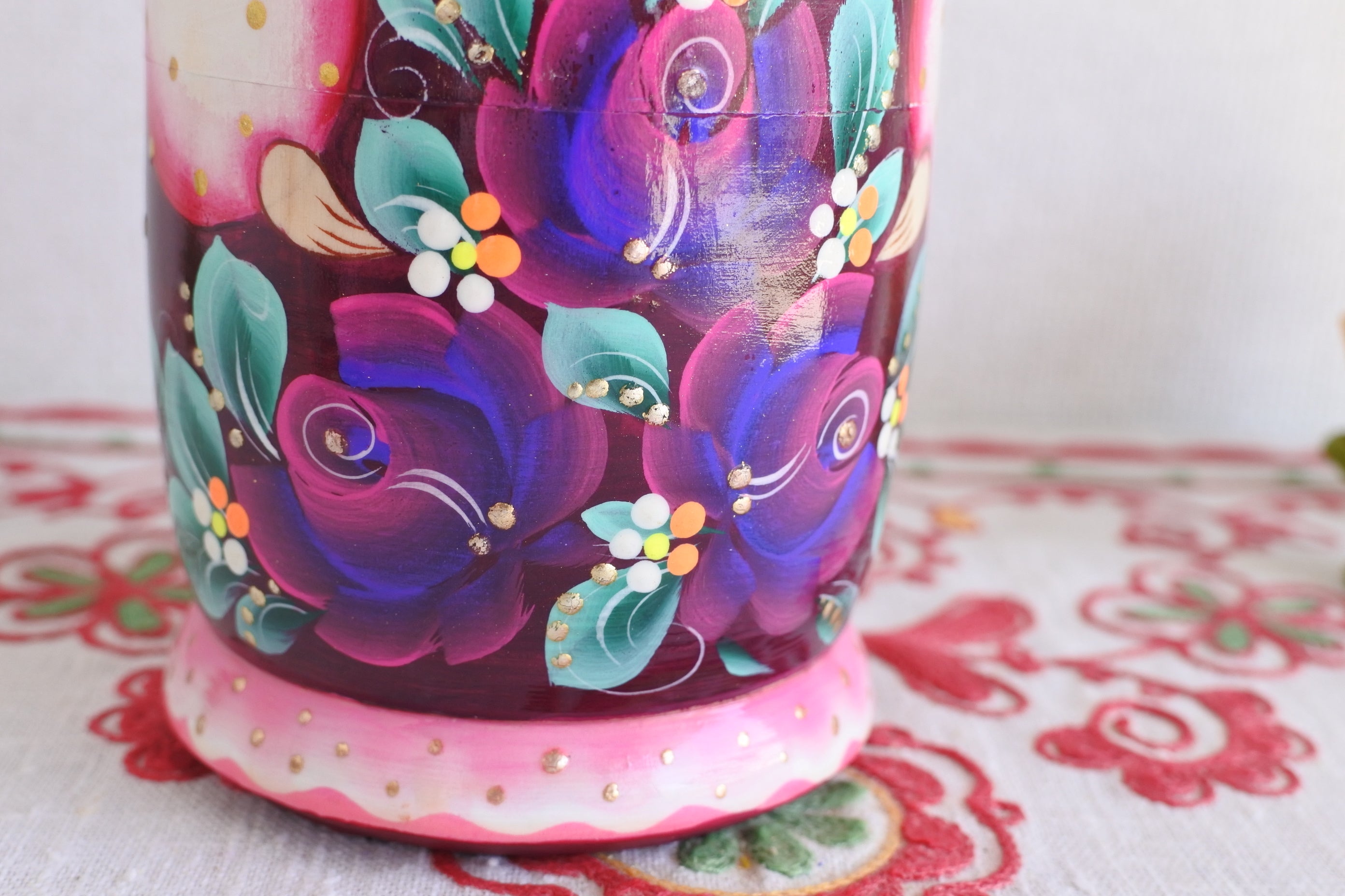 ロシア雑貨 マトリョーシカ 夏のおとぎ話 ピンク パープル 5ピース