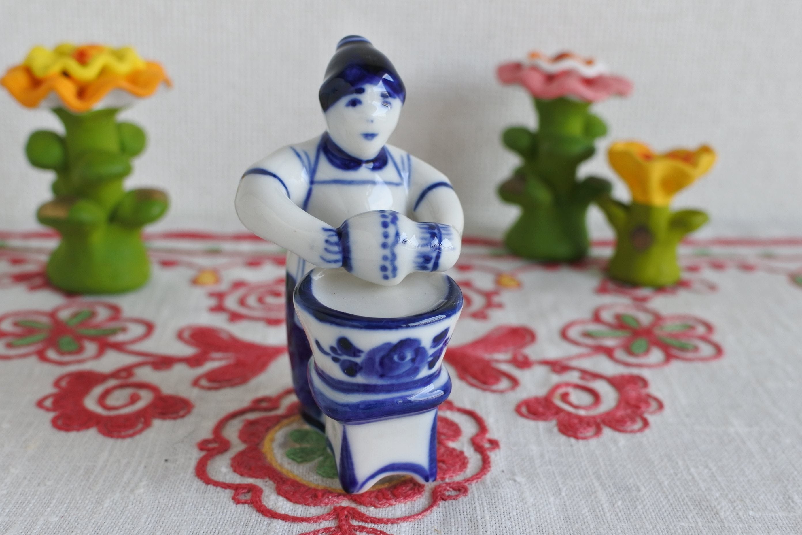 値下げ】ロシア グジェリ焼き 陶器 サモワール ティーポット ブルー